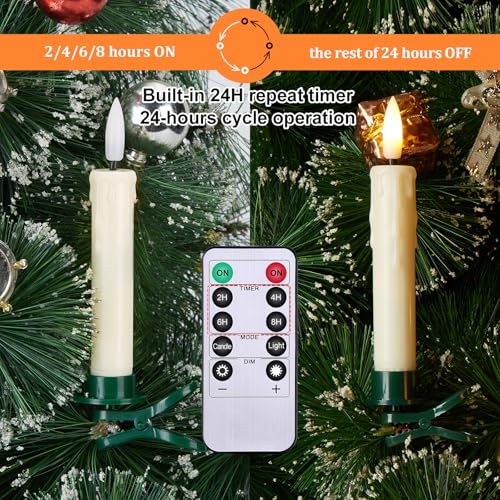 12 Pack Flameless Taper Candles with Clip - Realistic Flickering Flame Effect for Christmas Decor