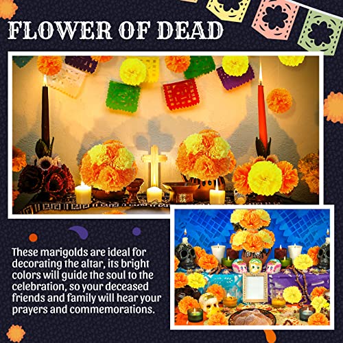 Artificial Silk Marigold Flowers with Stems - Orange & Yellow, 100 Pieces