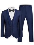 COOFANDY Mens Suit Shawl Lapel Tuxedo Wedding Prom Jacket Vest Trousers Bow Tie Navy Blue Large