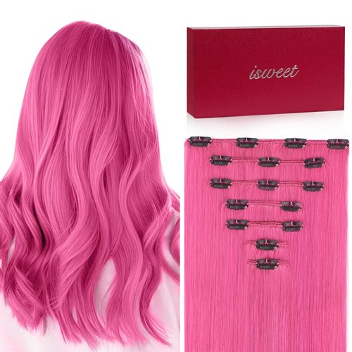 Straight Clip in Hair Extensions Real Human Hair, 7Pcs 12 Inch 80g Pink Invisible Natural Soft Remy Human Hair Extension Clip ins, Double Weft Hair Extensions Real Human Hair for Women
