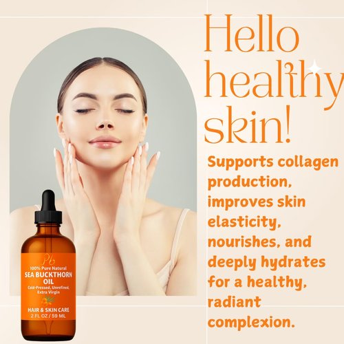 Pomberries Sea Buckthorn Oil – 100% Pure Cold-Pressed from Fruit & Seed – Sea Buckthorn Seed Oil for Face, Hair, Skin & Nails – Supports Radiant, Youthful-Looking Skin – Amber Glass Bottle 2 fl oz