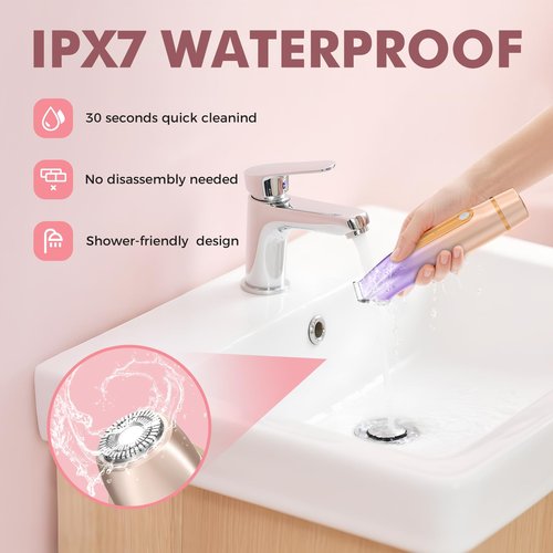 Bikini Trimmer for Women, 2-in-1 Electric Razor for Pubic Hair & Body - Painless Wet/Dry Shaver with IPX7 Waterproof, Rechargeable Cordless Groomer for Legs, Underarm & Face (Mauve)