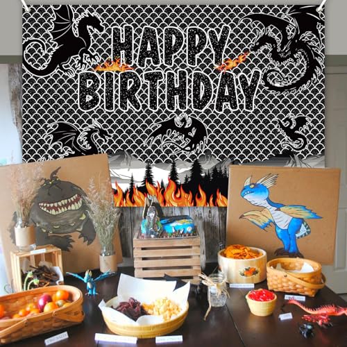 Dragon Backdrop Banner for Birthday Party Decorations - 70 x 47 Inches