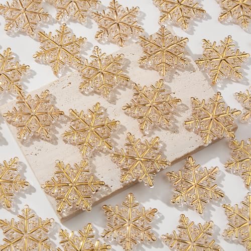 45pcs Acrylic Snowflake Ornaments for Christmas Tree Decoration - Golden & White