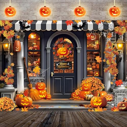 Halloween Photography Backdrop 10x8FT Maple Leaves Witch Pumpkins Banner Photo Prop