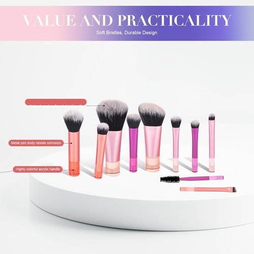 Skiennix Portable Mini Travel Makeup Brush Set - 10 Pcs Soft Synthetic Bristles for Full Face | Compact Pouch Included