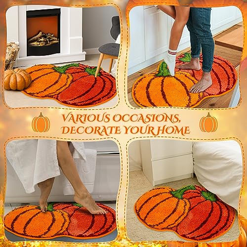Thanksgiving Pumpkin Bathroom Rugs 2-Pack Non Slip Fall Decor - 26 x 20 Inches