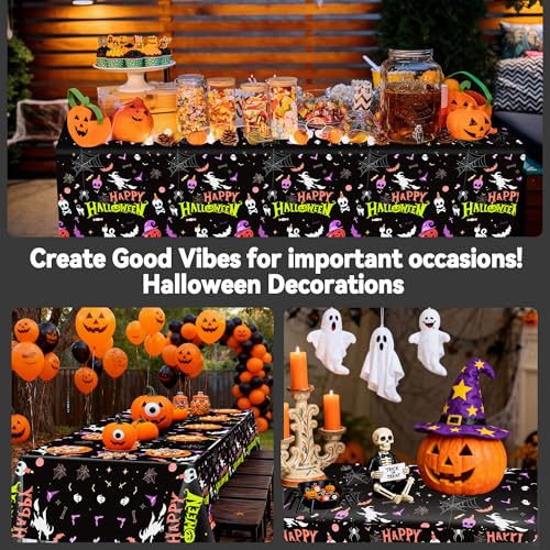 Black Halloween Plastic Tablecloth 3 Pack 54x108 Inch Rectangular Coverings