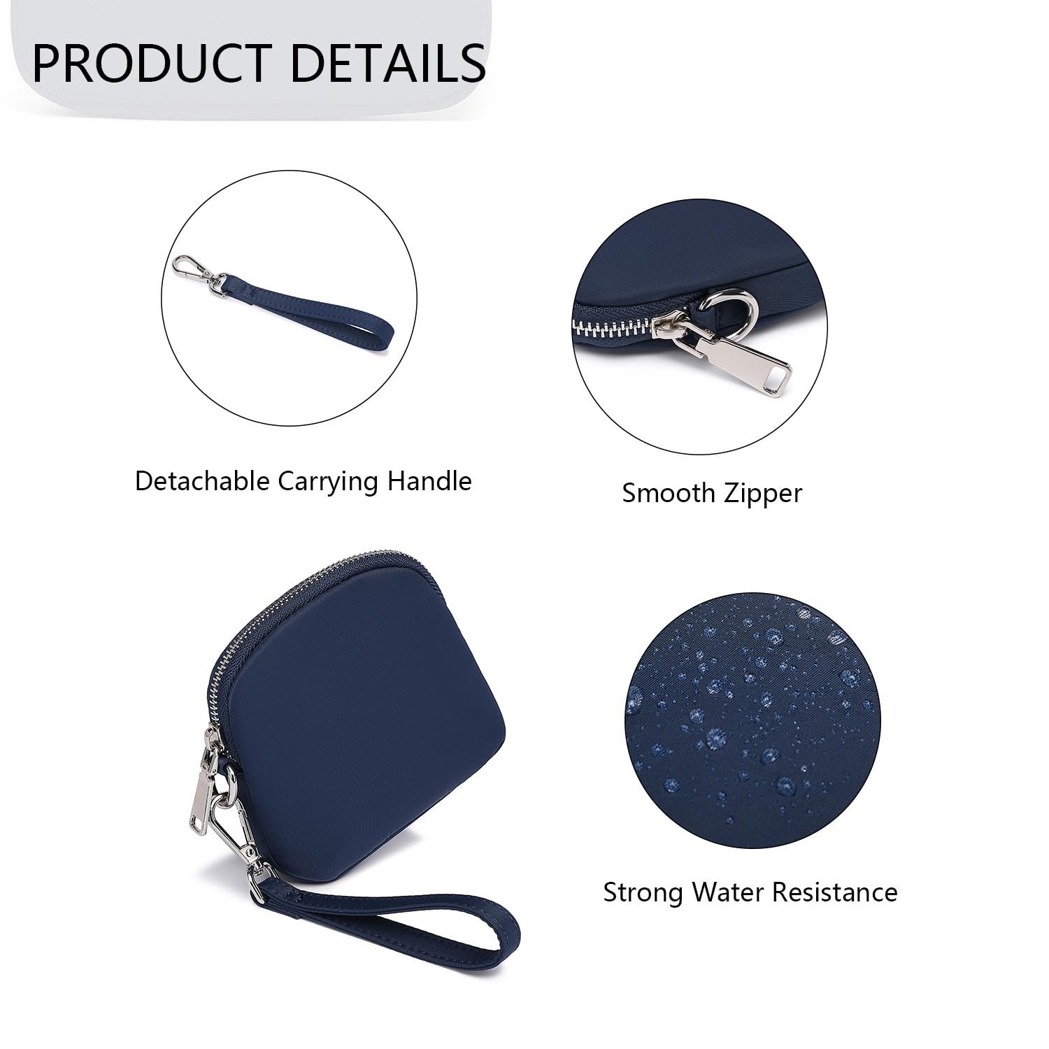 YONBEN Organizer Bag Makeup Bag for Purse Travel Toiletry Pouch Zipper Pouch for Purse Small Makeup Pouch with Pockets Wristband design (black-nylon)… (Navy Blue)