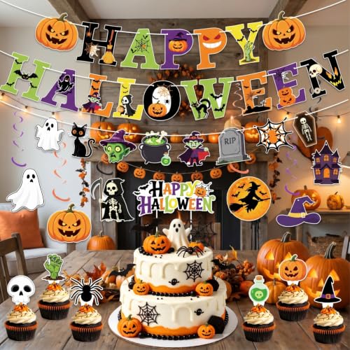 Halloween Indoor Decorations Banner Set with Pumpkin Ghosts - Orange, Black, White