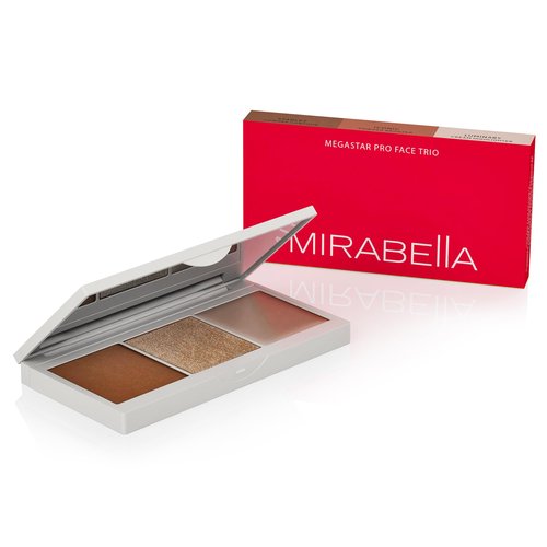 MIRABELLA - Megastar Pro Face Trio Powder Contour Palette with Bronzer, Cream Highlighter & Contour Powder, Lightweight Buildable 3-in-1 Highlighters Makeup for a Sculpted Look, All Skin Types
