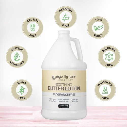 Ginger Lily Farms Club & Fitness Soothing Butter Lotion for Dry Skin, 100% Vegan & Cruelty-Free, Fragrance Free, 1 Gallon (128 fl oz) Refill (Pack of 2)