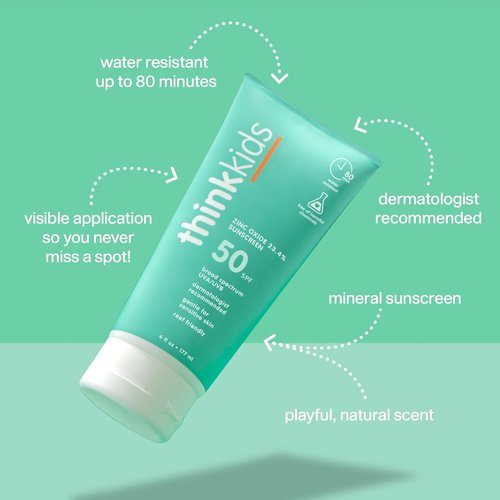 Thinkkids SPF 50+ Mineral Sunscreen - Natural & Safe Baby Sun Protection | 6 Fl Oz, Water Resistant, Reef Safe