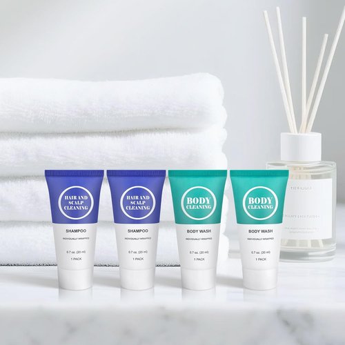 Skiennix Travel Size Shampoo & Body Wash Set - 60 Pack Mini Toiletries for Men & Women | 0.7 oz Each