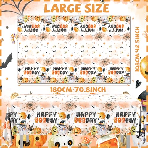 Halloween Happy Boo Day Tablecloth Set - Orange Black Ghost Pumpkins 3Pcs