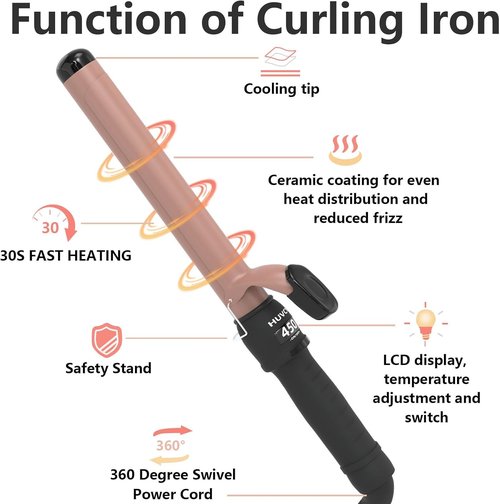 Skiennix 1-1/4 Inch Curling Iron - Ceramic Fast Heat Curler with LCD Display, Adjustable 180°F-450°F, Rose Gold