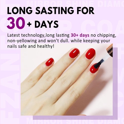 FZANEST Gel Top Coat 2 * 15ML No Wipe Diamond Top Coat Gel Nail Polish Clear High Glossy Mirror Shine Chrome Finish UV LED Long Lasting No Chipping Yellowing Salon Quality Home Use Beauty Gift