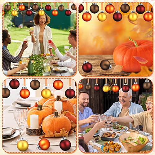 Leitee 24 Pcs Fall Ball Ornaments - Wine Red, Dark Yellow, Bronze, Coffee - Autumn Hanging Decor