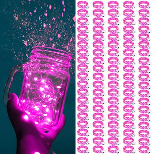 Pink Battery-Operated Fairy Lights 100 Pack 20 LED 7ft String with 3 Modes for Indoor Outdoor Decor