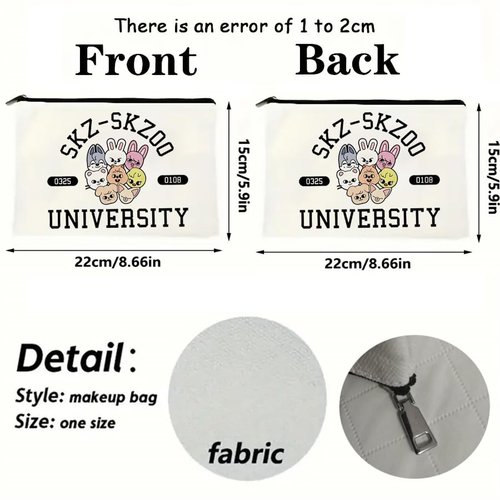 MONNYCAR Stay Fandom University Makeup Bag - SKZ K-POP Group Gift for Fans - STAY Character Cosmetic Bag - K-POP Fans Gift - Double-sided Printing (2PCS)
