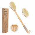 ÖkoStamm Dry Brushing Body Brush - Natural Bristle Dry Brush Set with 2 Detachable Heads, Wooden Long Handle Dry Body Brush for Lymphatic Drainage, Exfoliating and Cellulite Treatment