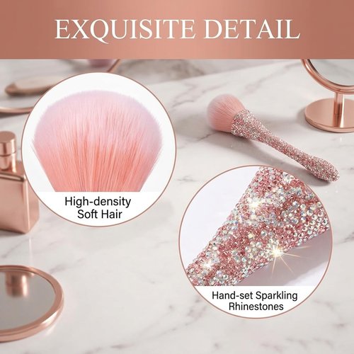2 PCS Nail Art Dust Brush Shiny Rhinestone Fust Brushes Ultra Soft Nylon Dust Brush for Loose Face Cosmetics Blending Liquid Foundation Powder Make Up Brushes Cleaning Tools Shape Nail & Makeup Brus