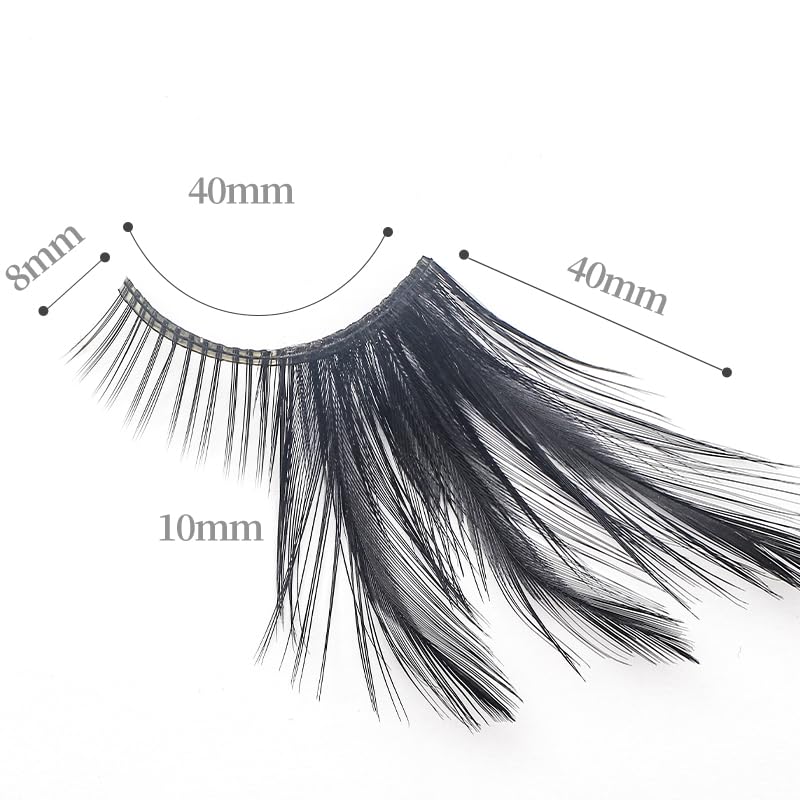 Black Cat Eye Gothic False Lashes - Matte Black Feather Petal Design, Reusable for Halloween & Gothic Looks - Variation: Black