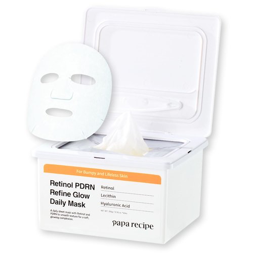 Papa Recipe Retinol PDRN Refine Glow Daily Mask (30 Sheets) - Korean Skin Revitalizing Facial Masks, Anti-aging - Soothing, Calming & Hydrating Face Skin, Sensitive Skin-friendly