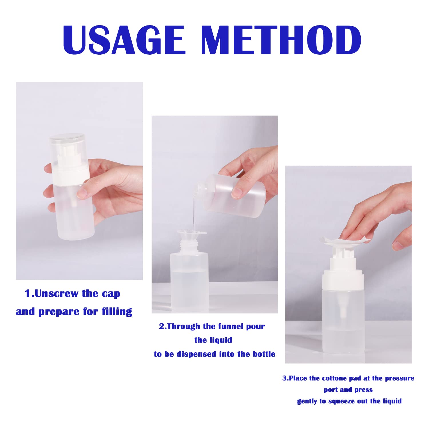 XILAZAB 2/3 Pack-Acetone Bottle Push Down Pump Dispenser-Lockable Alcohol Pump Dispenser Bottle -Nail Polish Remover Pump Bottle 100/180 ML-Liquid Dispenser Pump Bottle (3 * 100ml White)