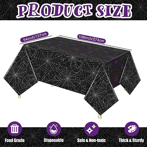 Halloween Spider Web Plastic Tablecloth 54x108 Inch Waterproof Disposable Black - 3 Pack