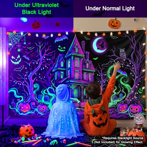 Glow in The Dark Halloween Banner Backdrop for Neon Party Decorations