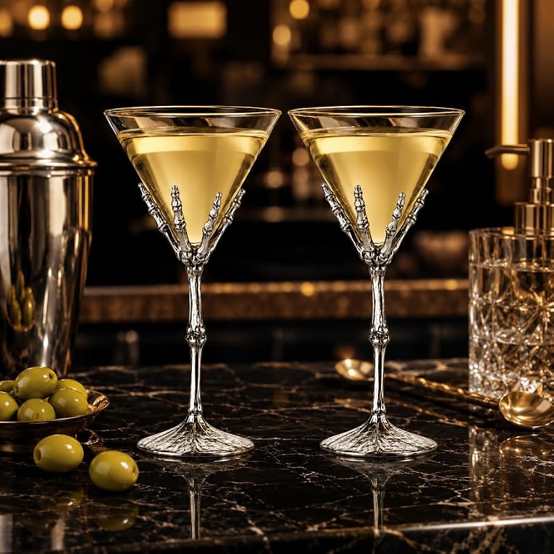 Skeleton Hand Martini Glasses Set of 2 - Novelty Halloween Cocktail Barware