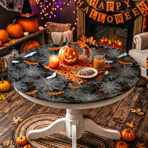 Halloween Round Fitted Tablecloth 54-60 Inch Waterproof Spooky Table Cover - Variation of THIS listing: Halloween-2 / 60"