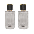 PimyRcyi Glass Spray Bottles for Perfume,3.4oz Empty Clear Vertical Stripes Round Fine Mist Spray Container 100ml,2PCS (Clear+Black)