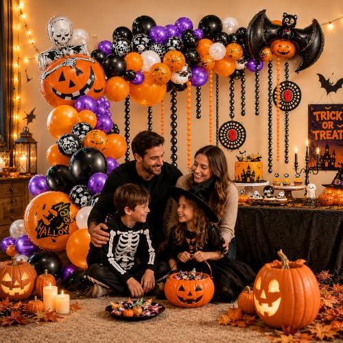 Black Halloween Balloon Arch Kit with Bat Skull Ghost Balloons - 209Pcs