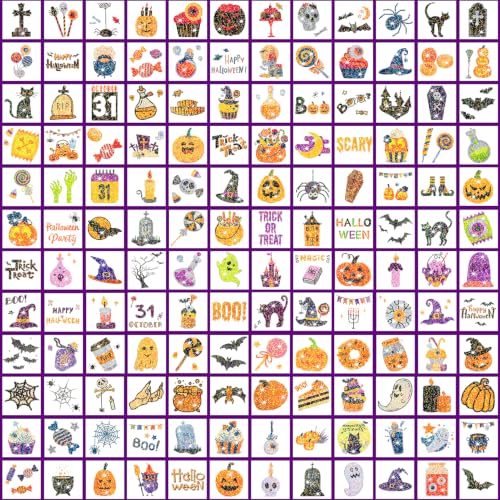 Kids Glitter Tattoo Sheets for Halloween Party Supplies - 408 Pack