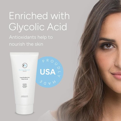 Rachel Moayer Luxe Porefection Daily Scrub - Triple Action Exfoliating Facial Cleanser with 12% Glycolic Acid & Fruit Enzymes | 6 oz for Smooth, Radiant Skin