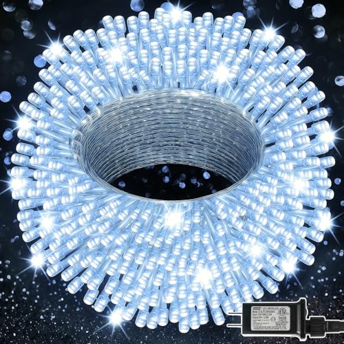 Outdoor Indoor LED String Lights 98.5Ft White Christmas Fairy Lights with 8 Modes