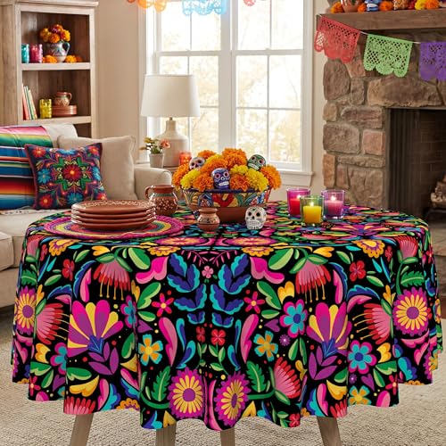 Mexico Tablecloth 70 Inch Round - Festive Cinco De Mayo Fiesta Decorations, Seasonal Polyester Table Cover - Variation: Mexico / 70" Round