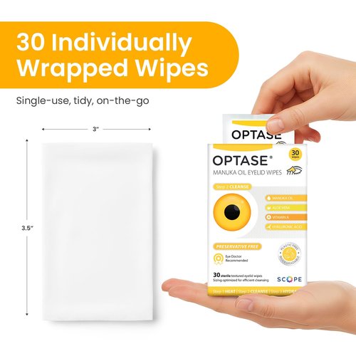 OPTASE Manuka Oil Eyelid Wipes, 30 Count – Eyelid Cleansing Wipes with Natural Manuka Oil – Preservative-Free Formula for Daily Hygiene and Eye Lid Comfort - Doctor Recommended Eye Lid Cleaning