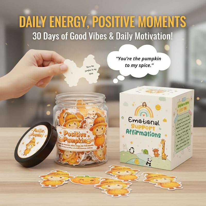 Positive Pumpkin Jar with 60 Affirmation Cards - Fall & Thanksgiving Gift - Positive Pumpkin Variation