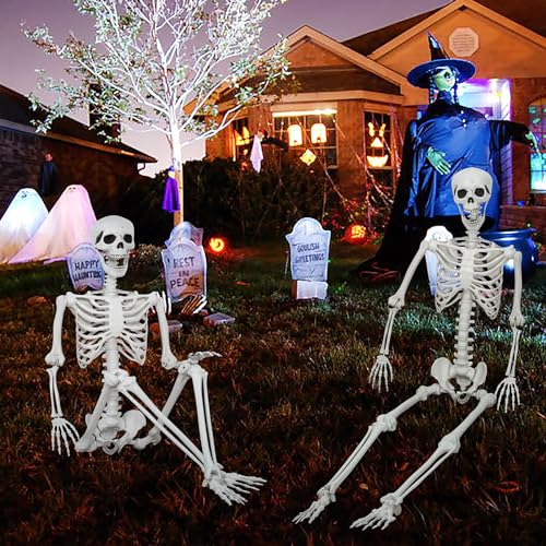 Life Size Halloween Skeleton 5.9Ft with Posable Joints Indoor Outdoor Decoration - 180cm