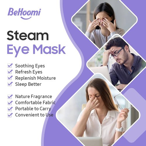 BeHoomi Steam Eye Mask, 10 Packs Heated Eye Mask, Self Heating Disposable SPA Warm Compress for Eyes Sleep Mask, Travel Essentials & Relaxation Gifts, Valentine's Day Gifts (Lavender Scent)