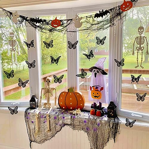 Halloween Black Butterfly Wall Decor - 48Pcs 2 Styles 3 Sizes Butterfly Stickers - 3D Paper Decals for Party & Home