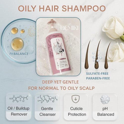 Demiki Japanese Shampoo for Women - Anti-Dandruff & Volumizing | Sulfate-Free, Rose Scent, 450ml