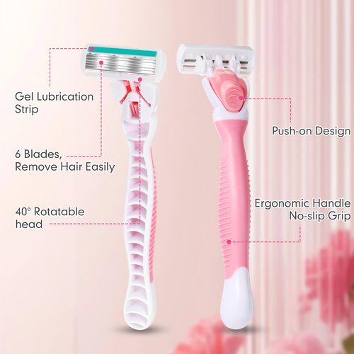 Lasnten 66 Pcs Razors for Women Bulk Sensitive Skin Razor Women's Disposable Shavers Include 3 Non-slip Handles and 63 Blade Refills
