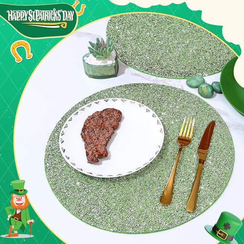 Green Rhinestone Round Placemat - 15 Inch Table Decor - Green / 1 pcs