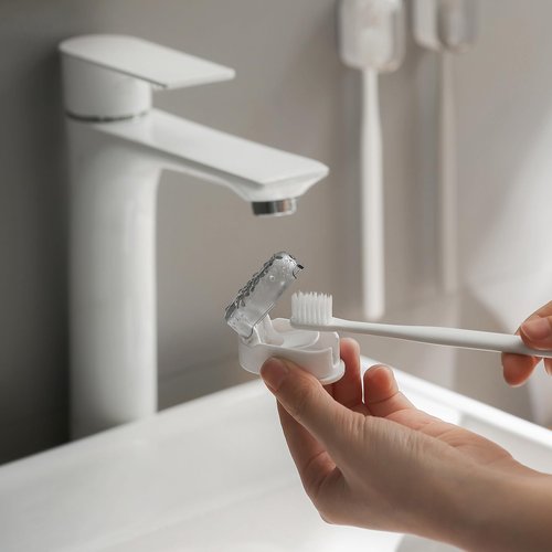 BALUCA 3 PCS Travel Toothbrush Head Covers Caps, Tooth Brush Protector Case Wall Mounted Hanging Rack Organizer for Travel, Camping, Bathroom, School, Business (Grey)