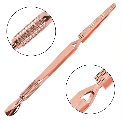 2PCS Rose Gold Stainless Steel Nail Art Tools Pinching Cuticle Pusher - Multifunction False Nail Shaping Tweezers Manicure Tool