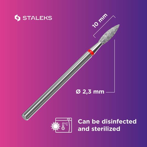 Staleks Pro Diamond Nail Drill Bit Flame Red Expert – 2.3mm Head Diameter, 10mm Working Part – Professional Nail Drill Bit – Diamond Coating – Precisie Cuticle & Nail Care